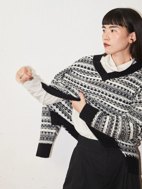  「Vネックジャガードニットプルオーバー」|ニット・セーター|