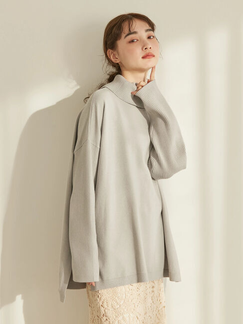  「パチパチしにくいハイネックBIGニットプルオーバー」|ニット・セーター|ライトグレー