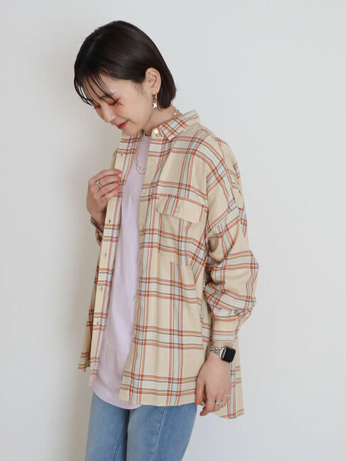  「とろみバックタックBIGシャツ」|シャツ・ブラウス|ベージュ