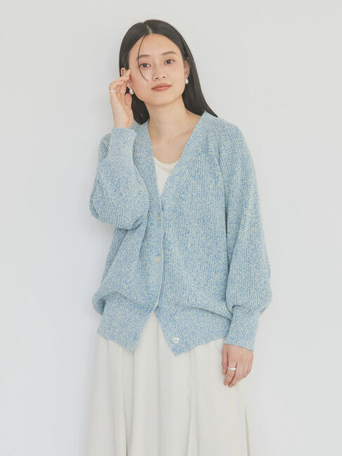  「片畦Mixニットカーディガン」|カーディガン|ブルー