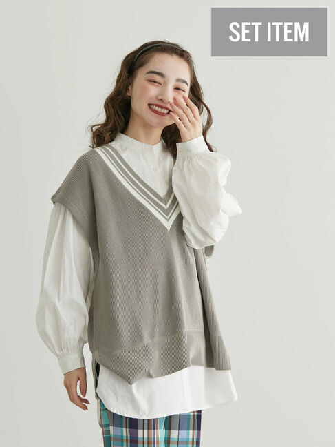 AMERICAN HOLIC「SET　ニットベスト+ボリュームスリーブシャツ」|ニット・セーター|オフホワイト
