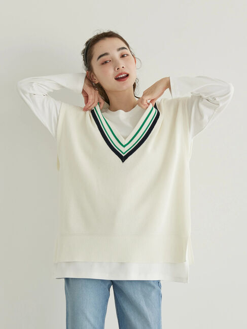 AMERICAN HOLIC「SET　ニットベスト+ボリュームスリーブシャツ」|ニット・セーター|