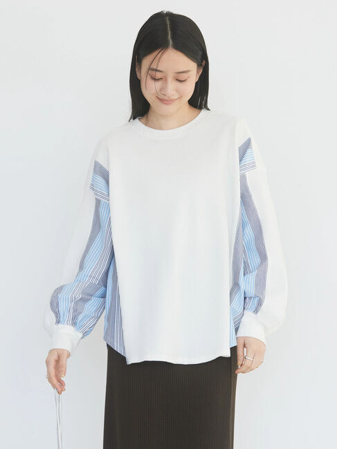  「ドッキングストライプワッフルプルオーバー」|Tシャツ・カットソー|