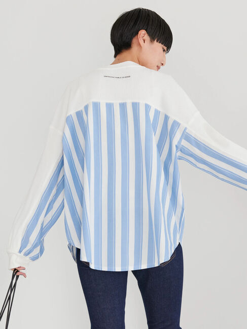  「ドッキングストライプワッフルプルオーバー」|Tシャツ・カットソー|