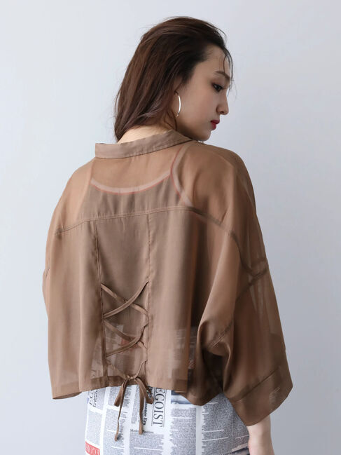 Green Parks「EGOIST　5分袖短丈シアーシャツ」|シャツ・ブラウス|