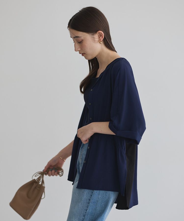 Editt by YECCA VECCA「ギャザーデザイン配色シャツ」|シャツ・ブラウス|