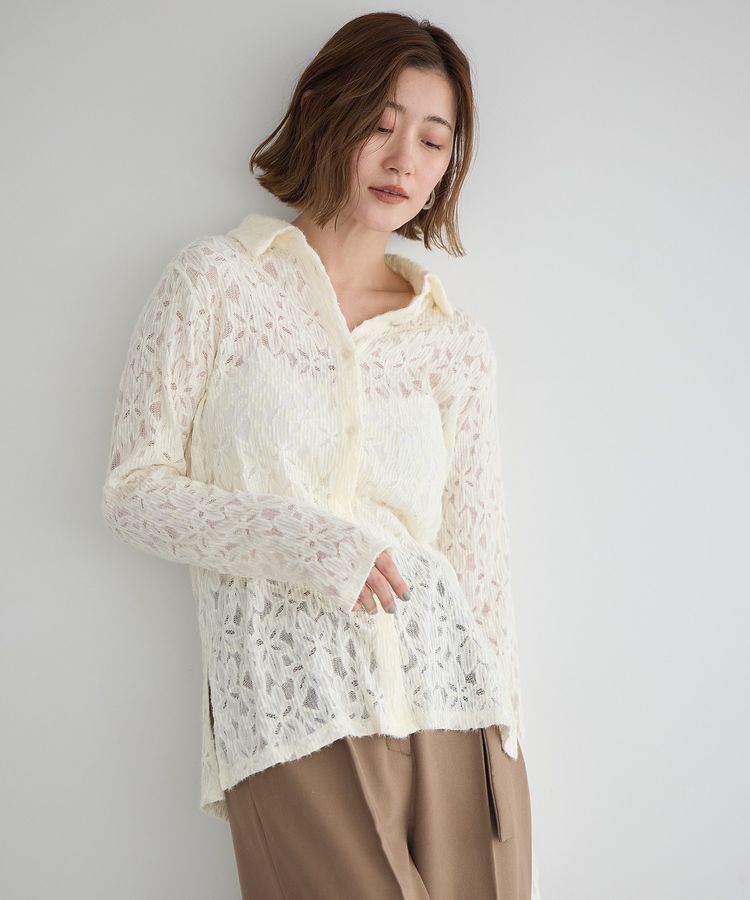 YECCA VECCA「フラワー起毛レースシャツ」|シャツ・ブラウス|