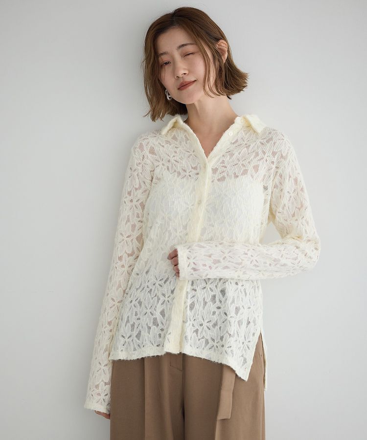 YECCA VECCA「フラワー起毛レースシャツ」|シャツ・ブラウス|