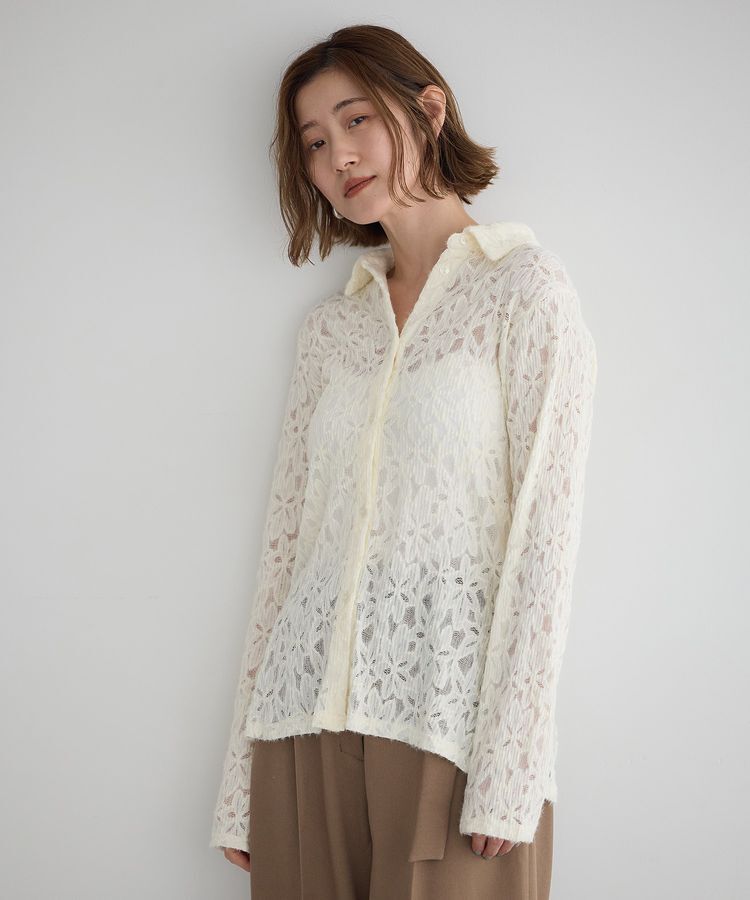 YECCA VECCA「フラワー起毛レースシャツ」|シャツ・ブラウス|