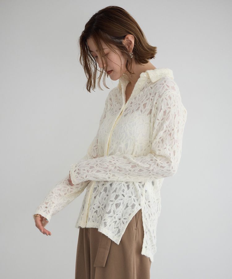 YECCA VECCA「フラワー起毛レースシャツ」|シャツ・ブラウス|