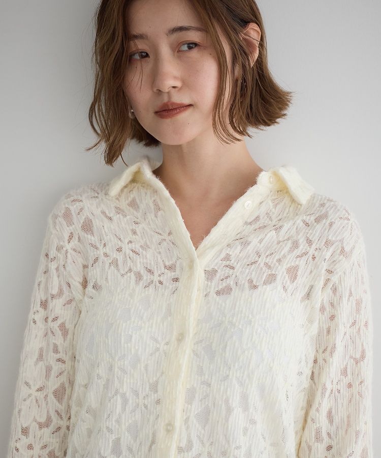 YECCA VECCA「フラワー起毛レースシャツ」|シャツ・ブラウス|