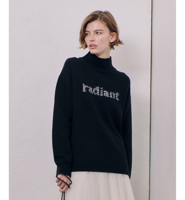 allureville「シャギーラメロゴインターシャプルオーバー」|ニット・セーター|