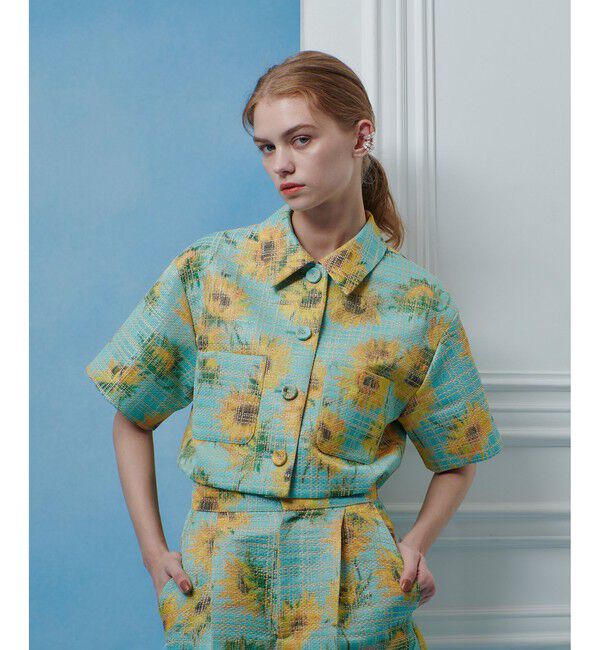 LOULOU WILLOUGHBY「【LOULOU WILLOUGHBY】サンフラワーJQステンカラーショートジャケット」|テーラードジャケット|