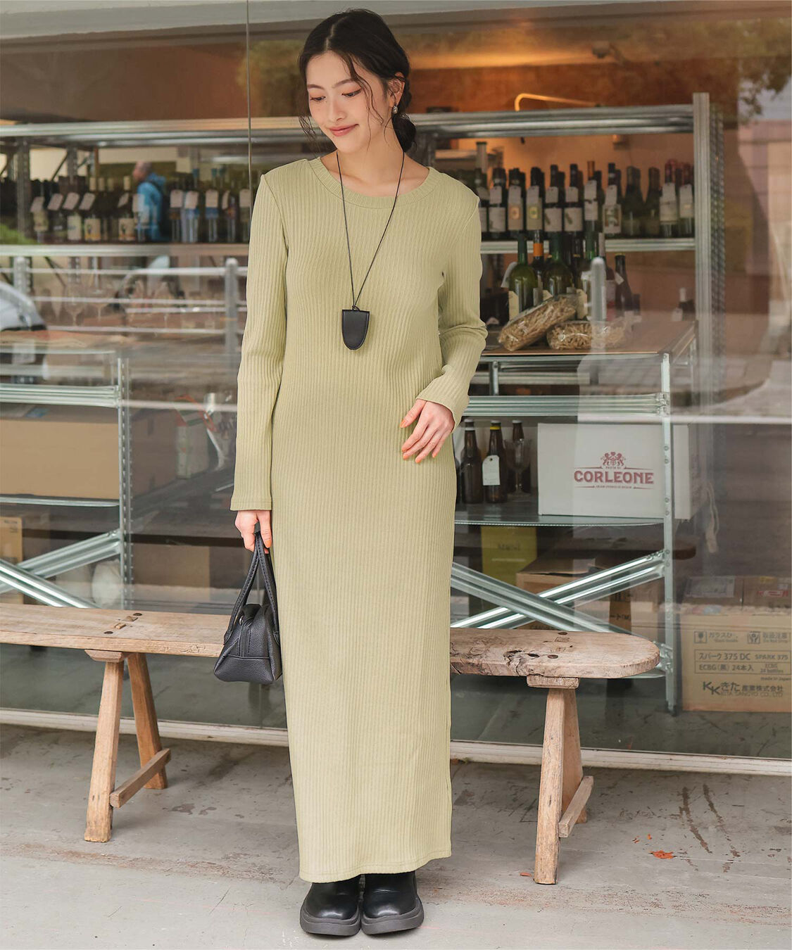 titivate「クルーネックリブワンピース」|ワンピース|グレイッシュグリーン