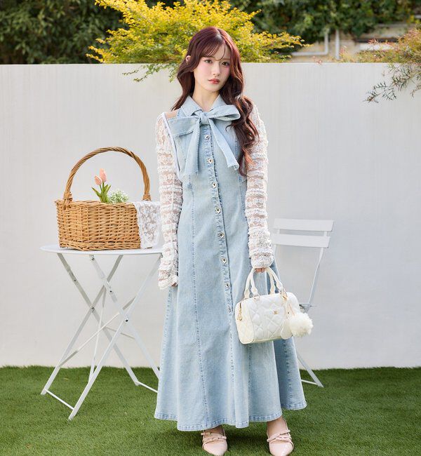  「【Denim Collection】ボレロセットサイドカットロングワンピ」|ワンピース|