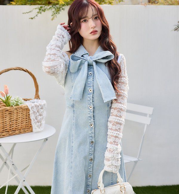  「【Denim Collection】ボレロセットサイドカットロングワンピ」|ワンピース|