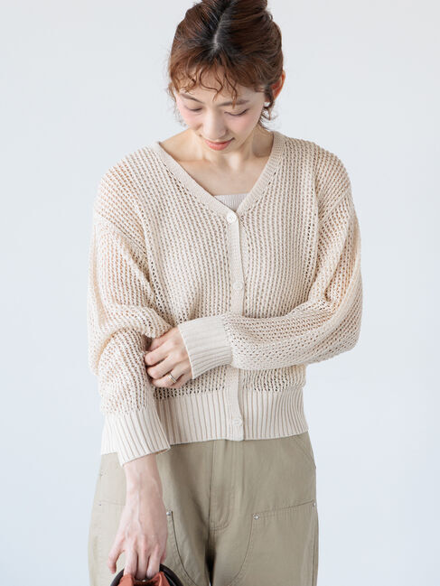 Lugnoncure「透かし編Vネックカーディガン」|カーディガン|オフホワイト