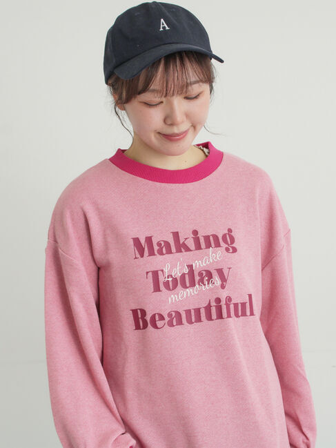 Samansa Mos2「リンガーロゴスウェット」|Tシャツ・カットソー|ピンク