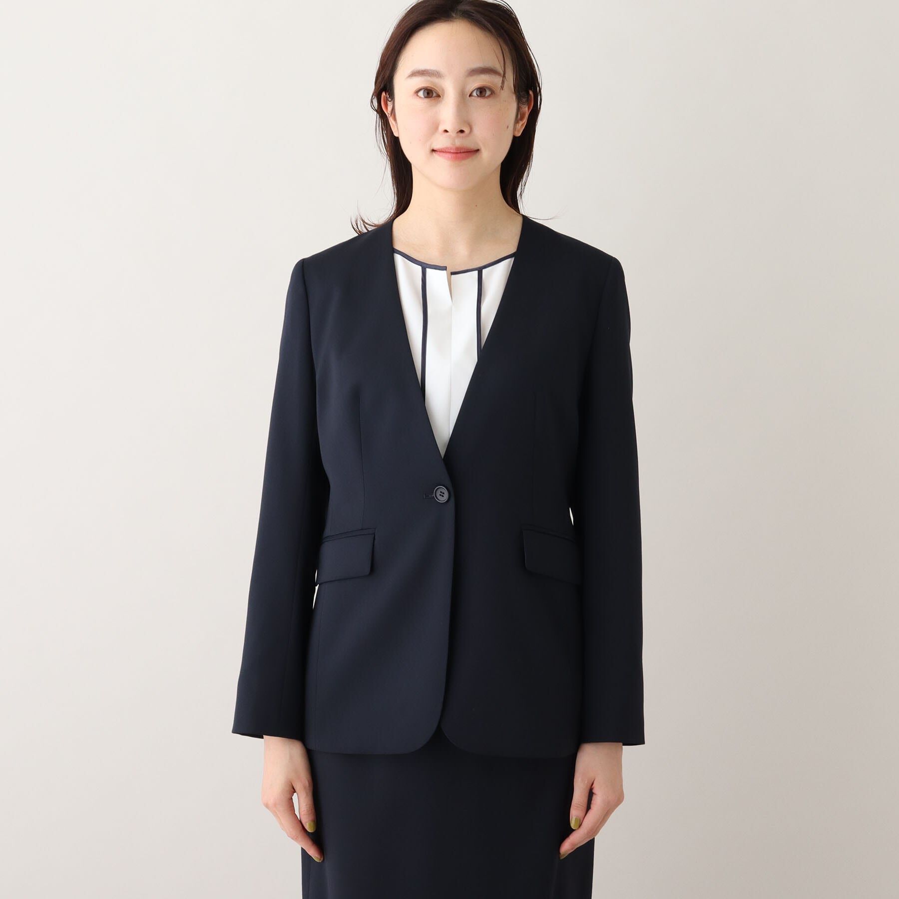 UNTITLED「【軽くて快適！】ウール混 ストレッチノーカラージャケット」|ノーカラージャケット|