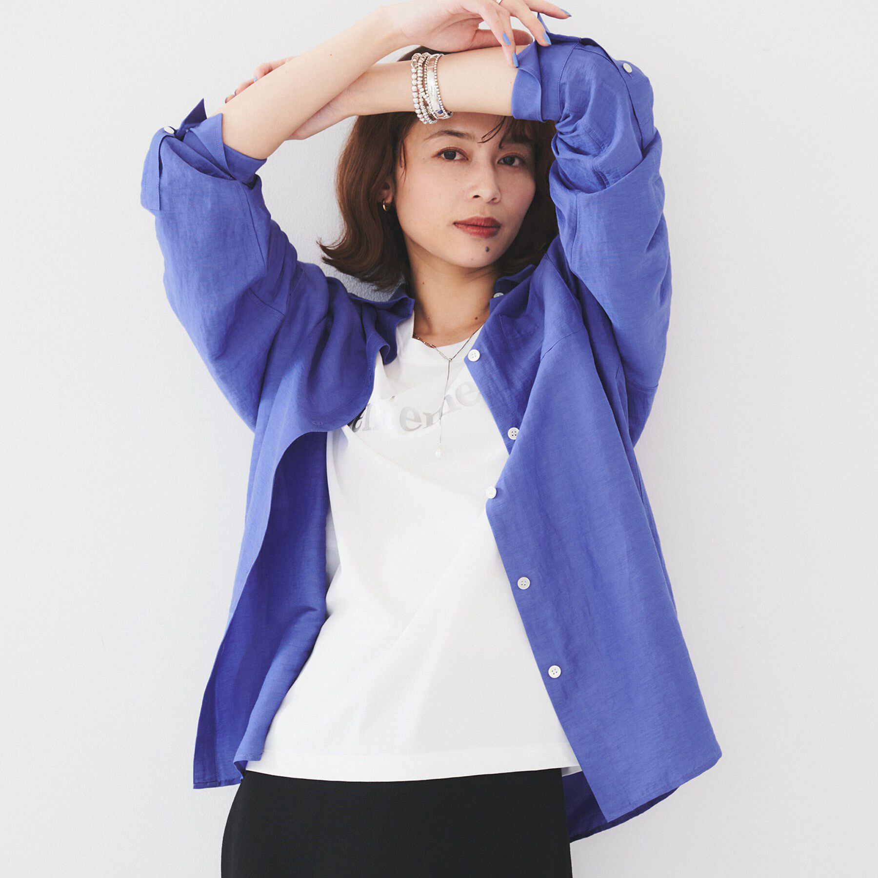 UNTITLED「【セットアップ可能/手洗い可】リネン混 ベーシックシャツ」|シャツ・ブラウス|パープル(082)