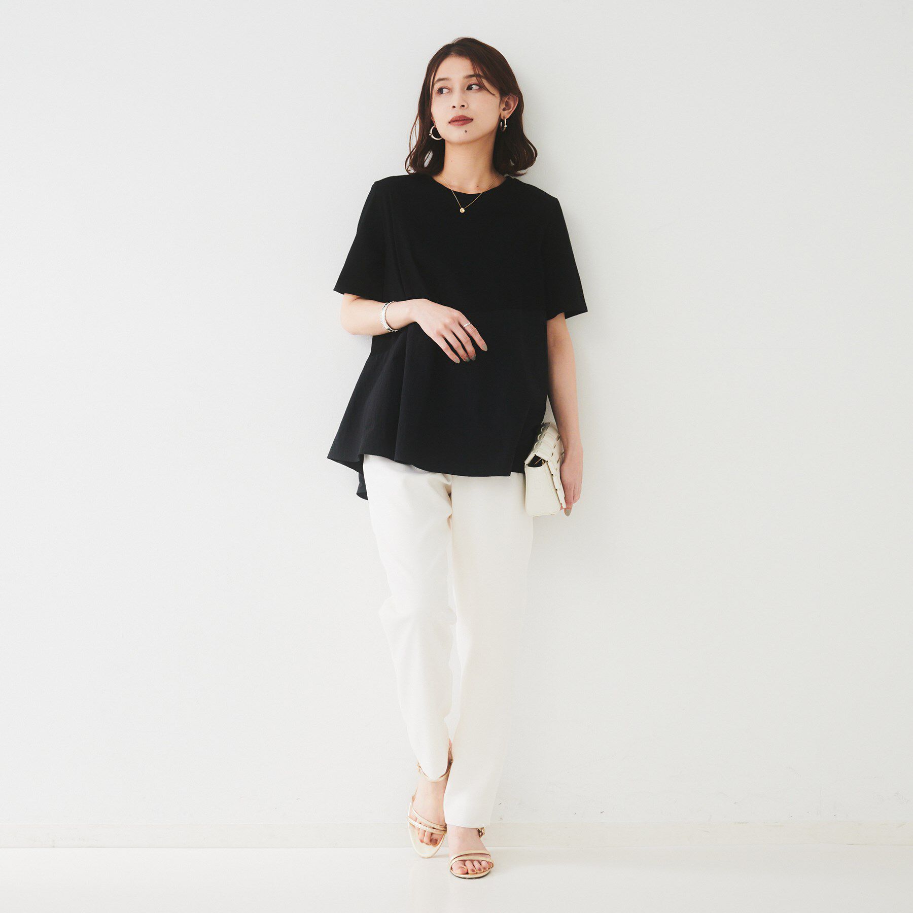 UNTITLED「【UVカット/接触冷感/Tシャツ】異素材ドッキングペプラム」|Tシャツ・カットソー|