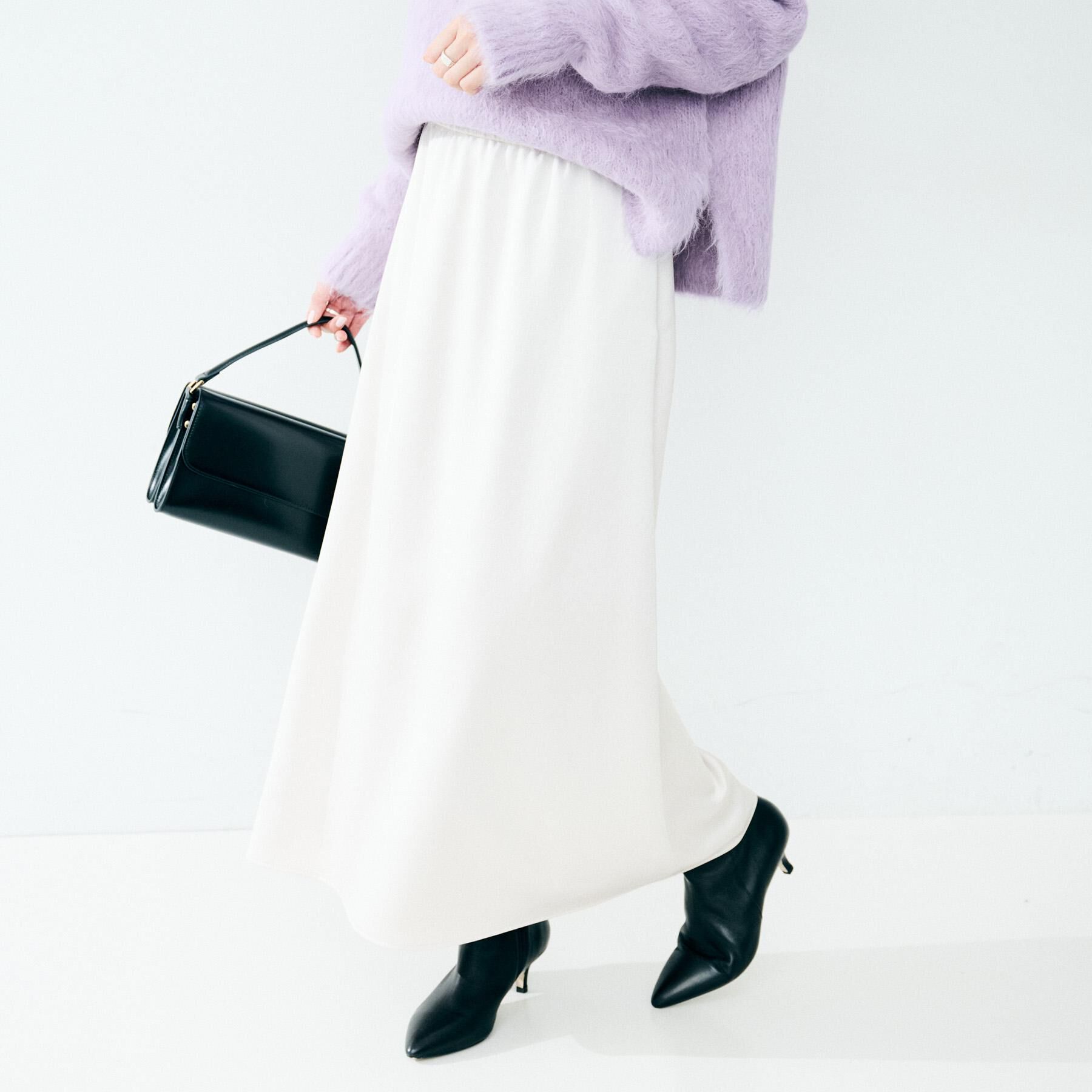 UNTITLED「【ウエストゴム/洗える】サテンナロースカート」|スカート|