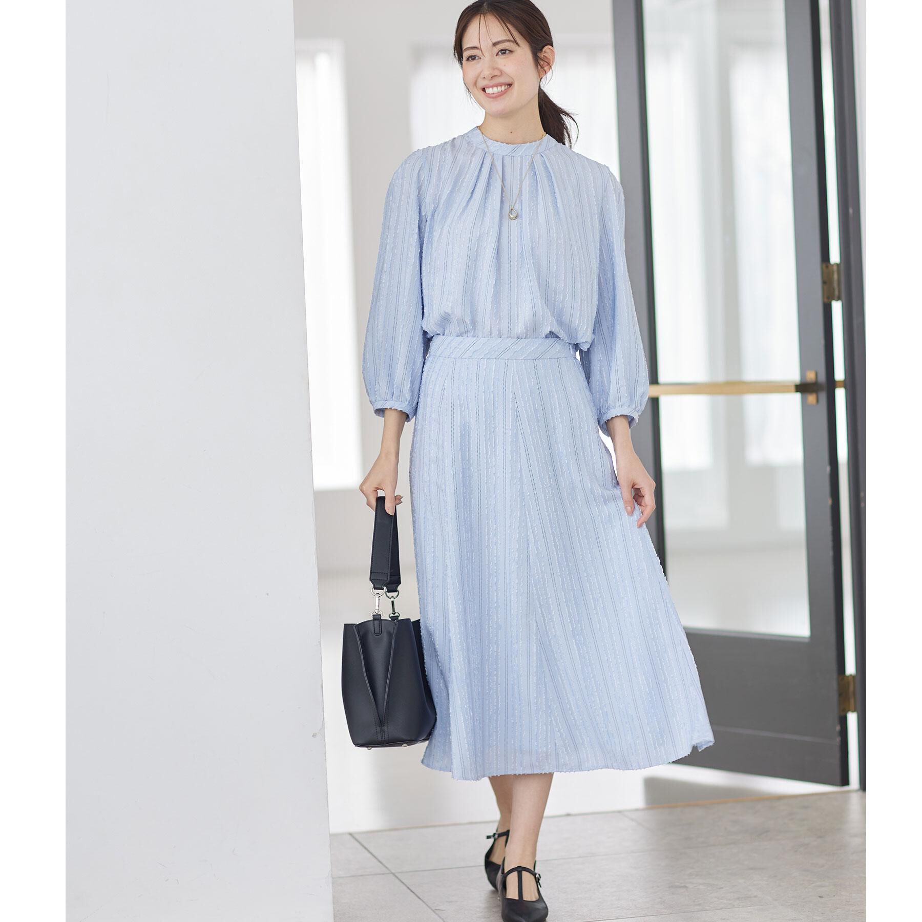 Reflect「【セットアップ可】ストライプ柄ジャカードブラウス」|シャツ・ブラウス|