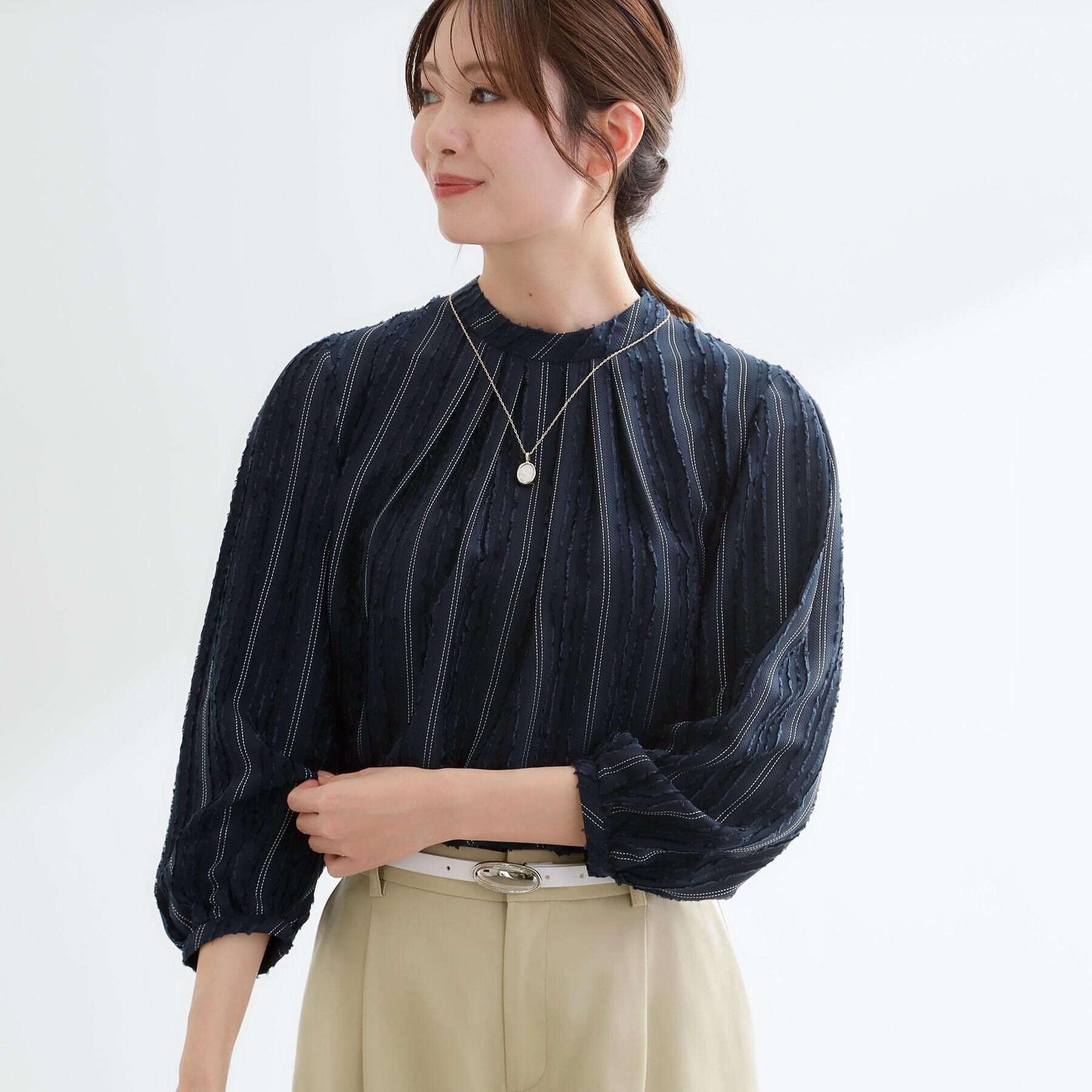 Reflect「【セットアップ可】ストライプ柄ジャカードブラウス」|シャツ・ブラウス|