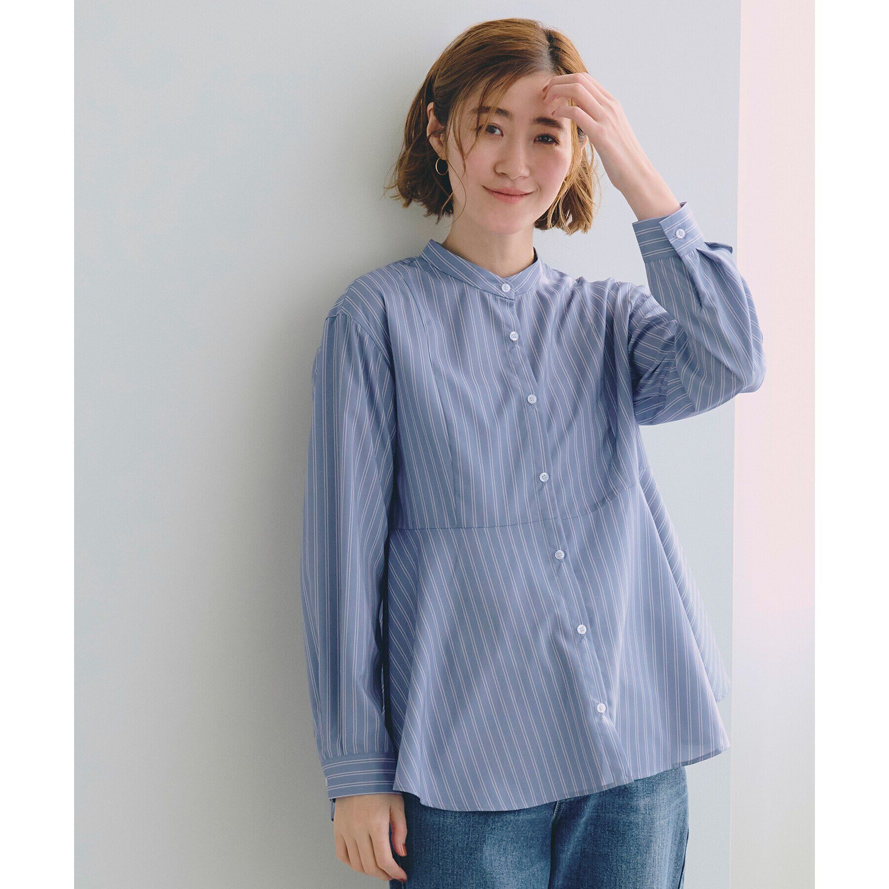grove「ペプラムスタンドネックシャツ」|シャツ・ブラウス|ブルーストライプ(3