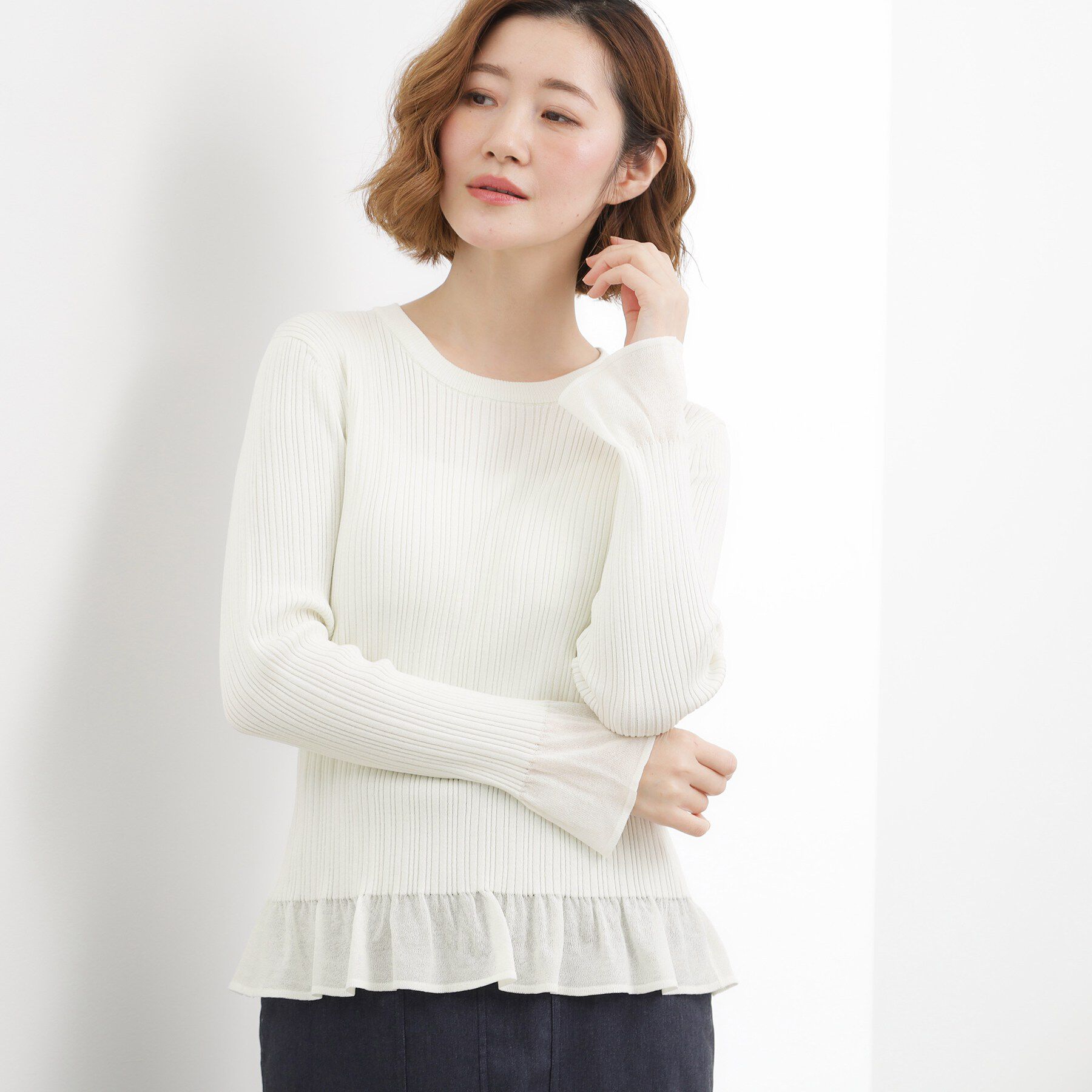 grove「シアーフリルリブニットプルオーバー」|ニット・セーター|