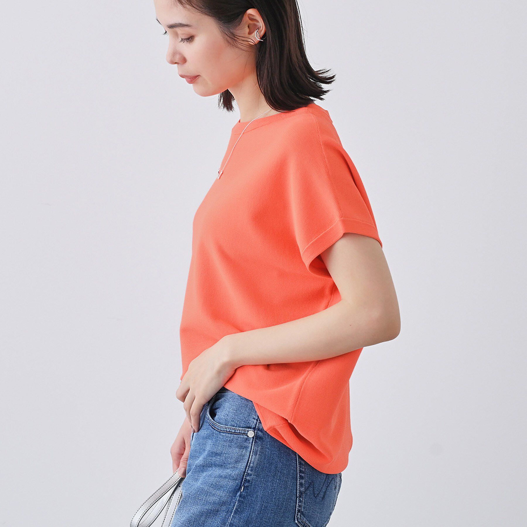 INDIVI「新色登場！【洗える／清涼感】レーヨンストレッチ フレンチスリーブニット」|ニット・セーター|