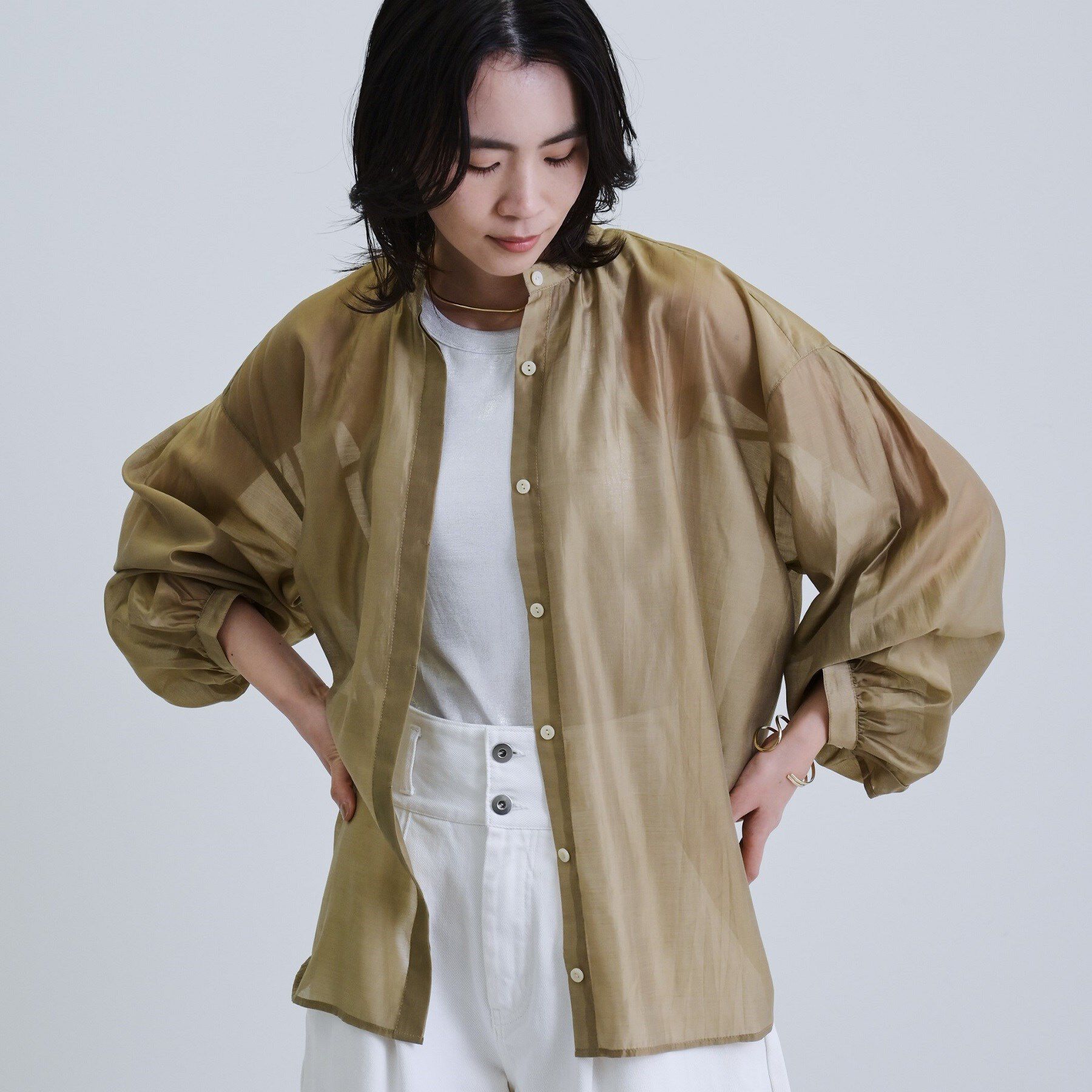 GALLEST「シアーローンミドル丈シャツ/シアーシャツ/シアートップス【洗える】」|シャツ・ブラウス|