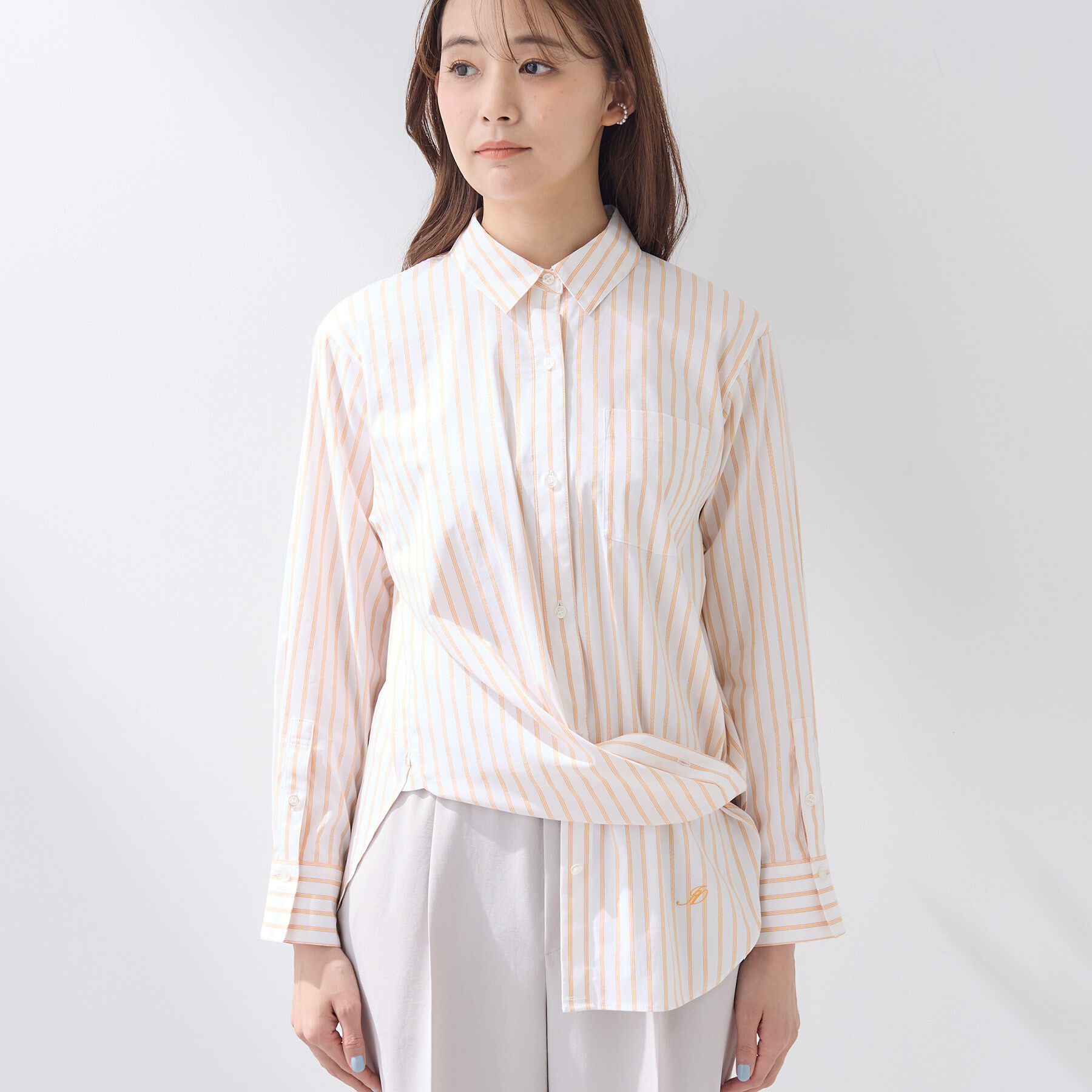 INDIVI「【2WAY／洗える】ラメストライプ コットン混シャツ」|シャツ・ブラウス|