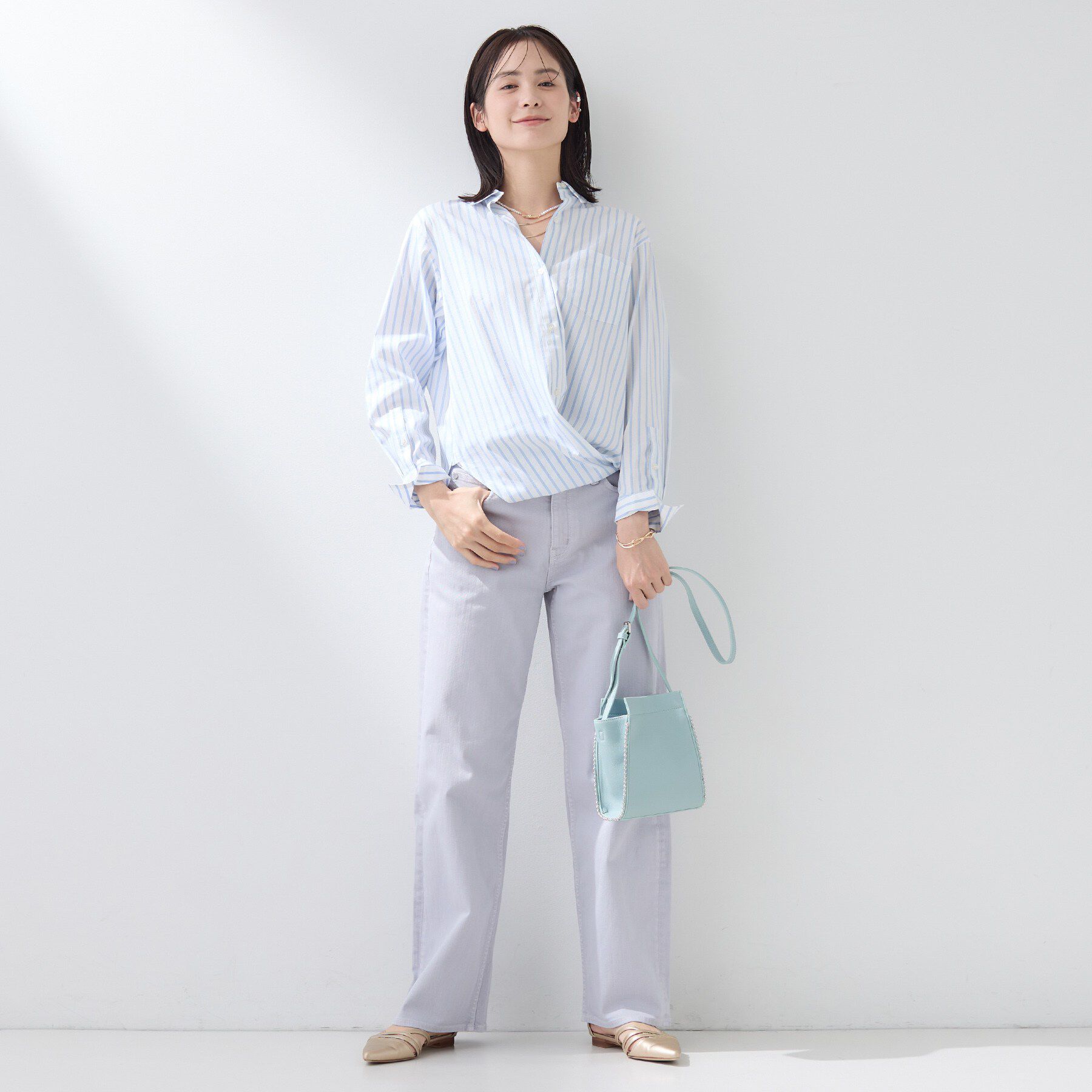 INDIVI「【2WAY／洗える】ラメストライプ コットン混シャツ」|シャツ・ブラウス|