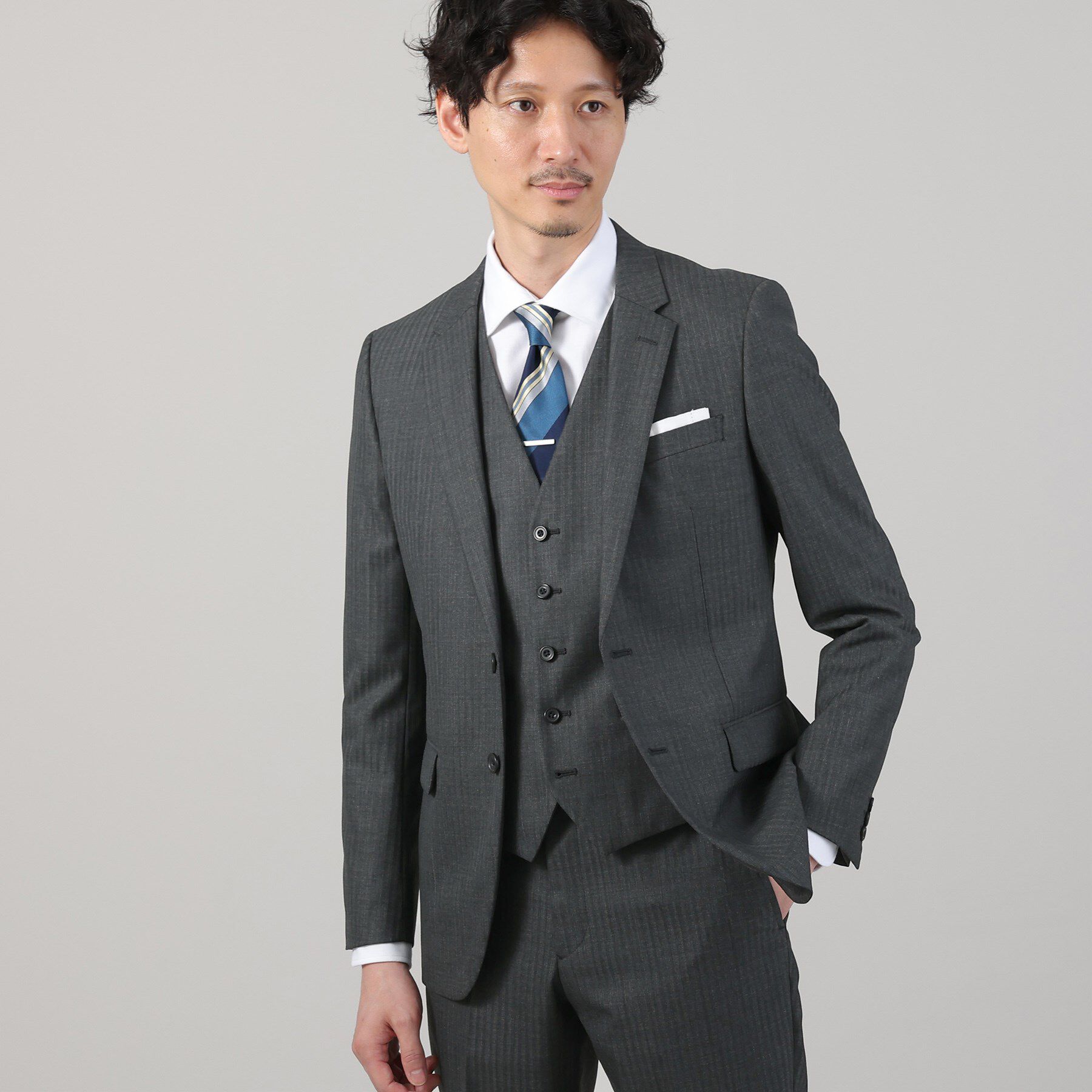 TAKEO KIKUCHI「【Sサイズ～】シャイニーヘリンボンストライプ ベスト」|スーツ|