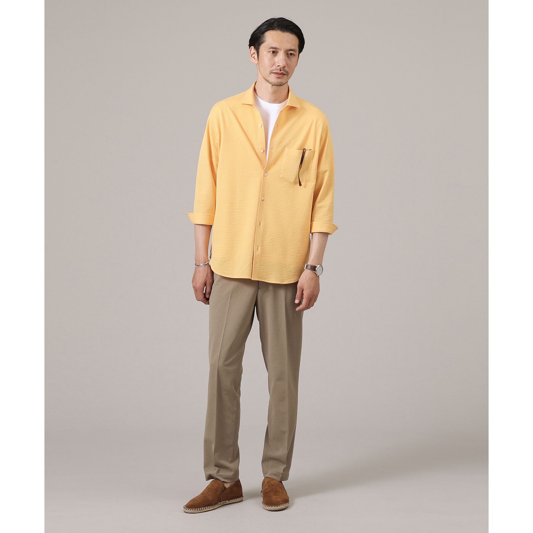 TAKEO KIKUCHI「【抗菌防臭／7分袖】サッカージャージ ストライプシャツ」|シャツ・ブラウス|