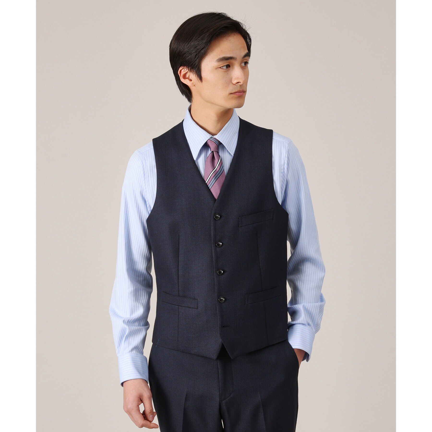 TAKEO KIKUCHI「【3ピース対応】バーズアイ ベスト」|スーツ|ネイビー(094)