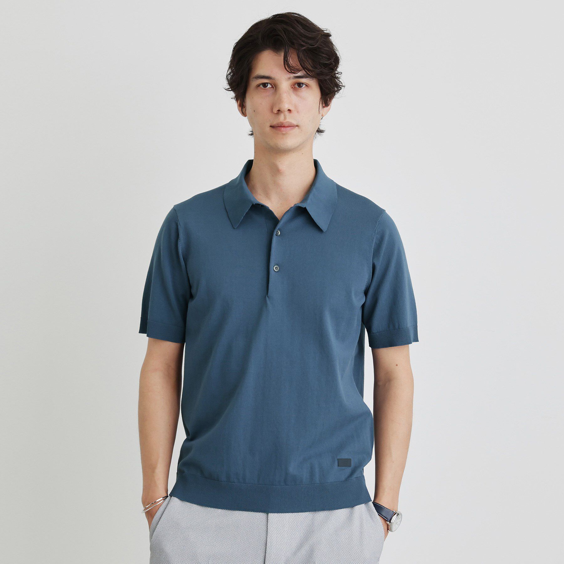 TAKEO KIKUCHI「テーラードニット ポロシャツ」|ポロシャツ|ブルー(092)