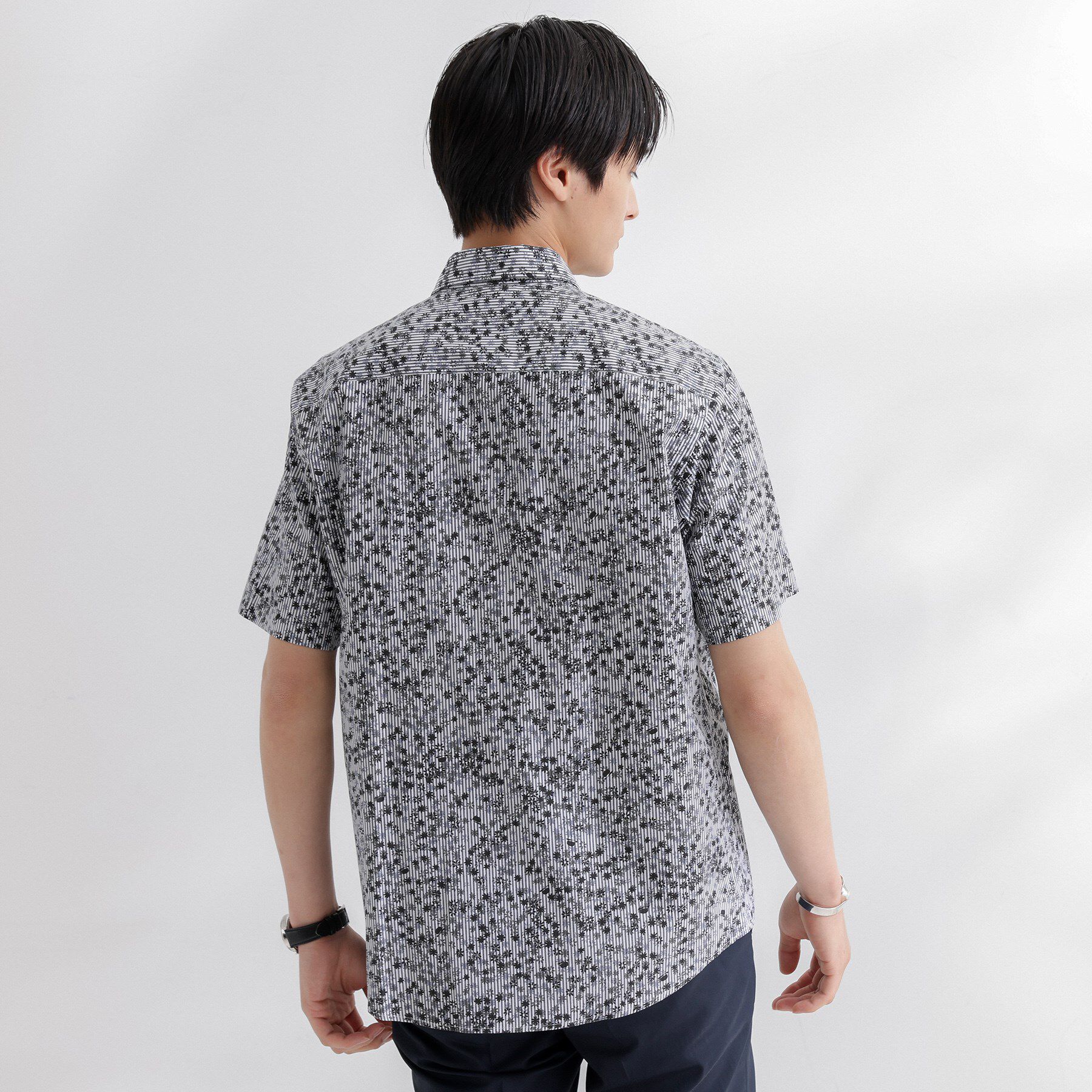 TAKEO KIKUCHI「ストライプ小花プリント 半袖シャツ」|シャツ・ブラウス|