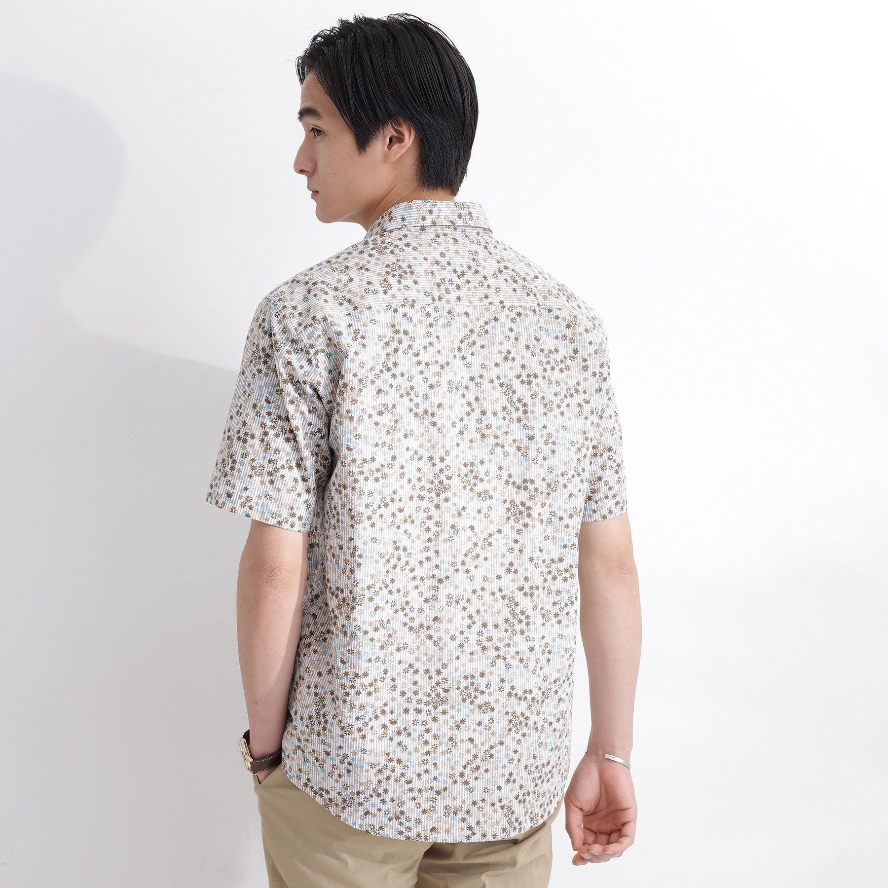 TAKEO KIKUCHI「ストライプ小花プリント 半袖シャツ」|シャツ・ブラウス|