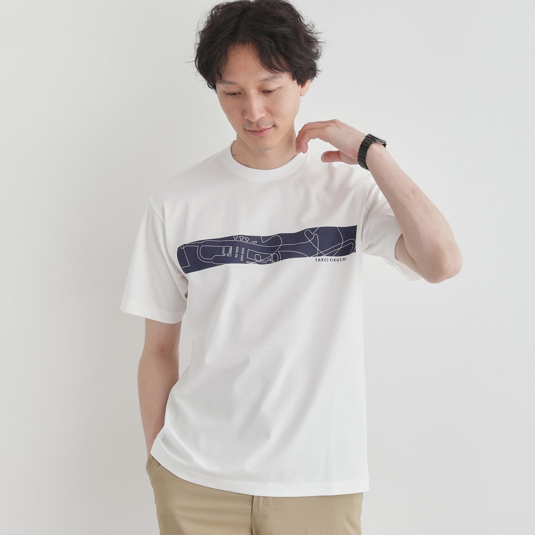 TAKEO KIKUCHI「バープリントポンチTシャツ」|Tシャツ・カットソー|ホワイト(001)