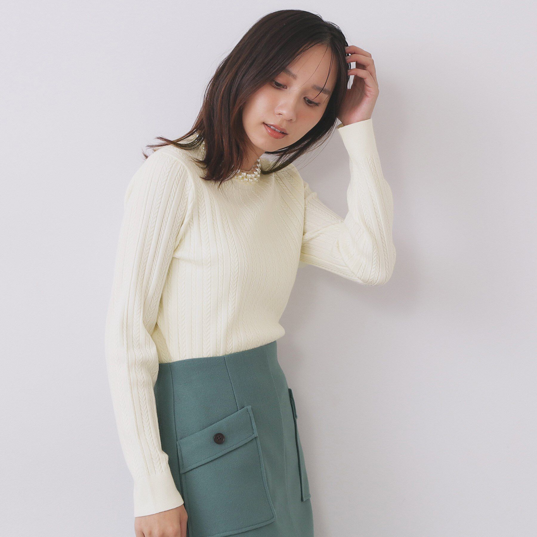 index「パール調ネックケーブルニット【洗濯機OK】」|ニット・セーター|