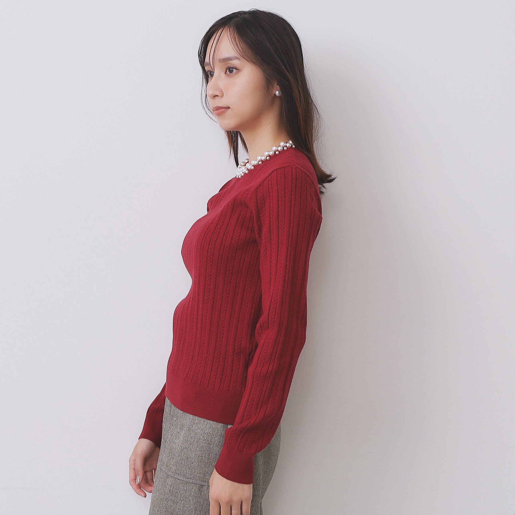 index「パール調ネックケーブルニット【洗濯機OK】」|ニット・セーター|