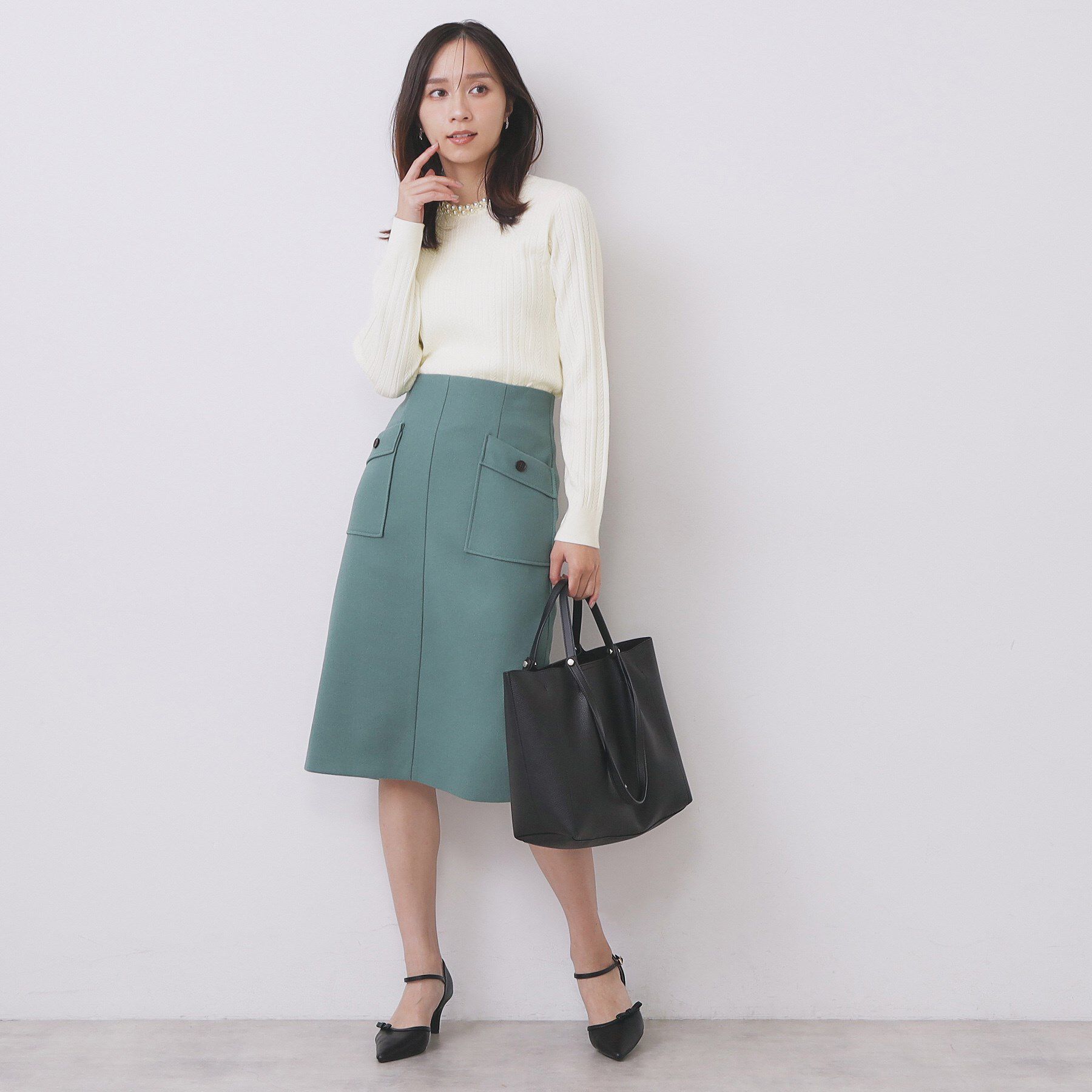 index「パール調ネックケーブルニット【洗濯機OK】」|ニット・セーター|