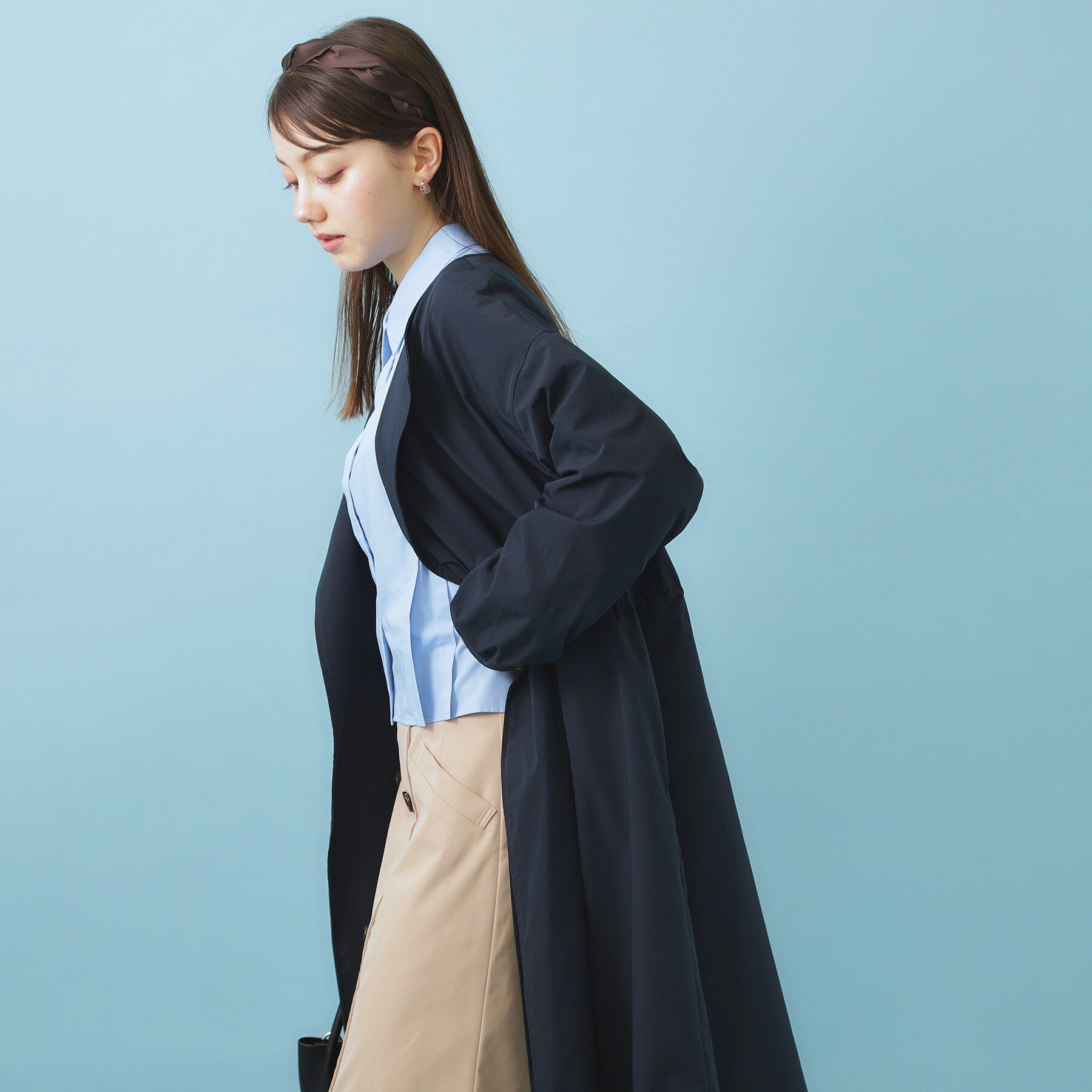 index「ヴィンテージクロスノーカラーロングコート【洗濯機OK/ストレッチ/イージーアイロン】」|ノーカラーコート|