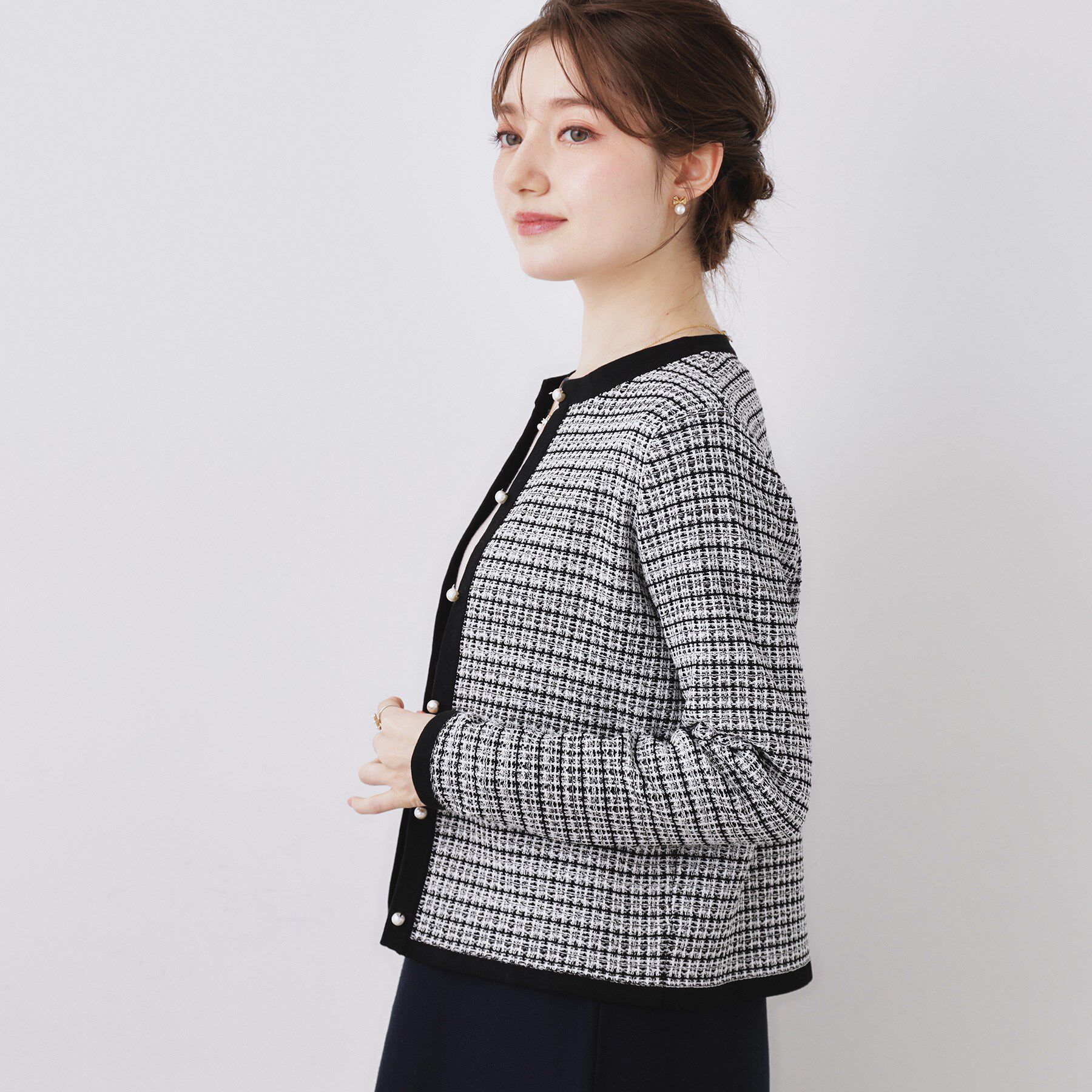 Couture broach「【ハレの日・通勤】ラメツイード ニットカーディガン」|カーディガン|