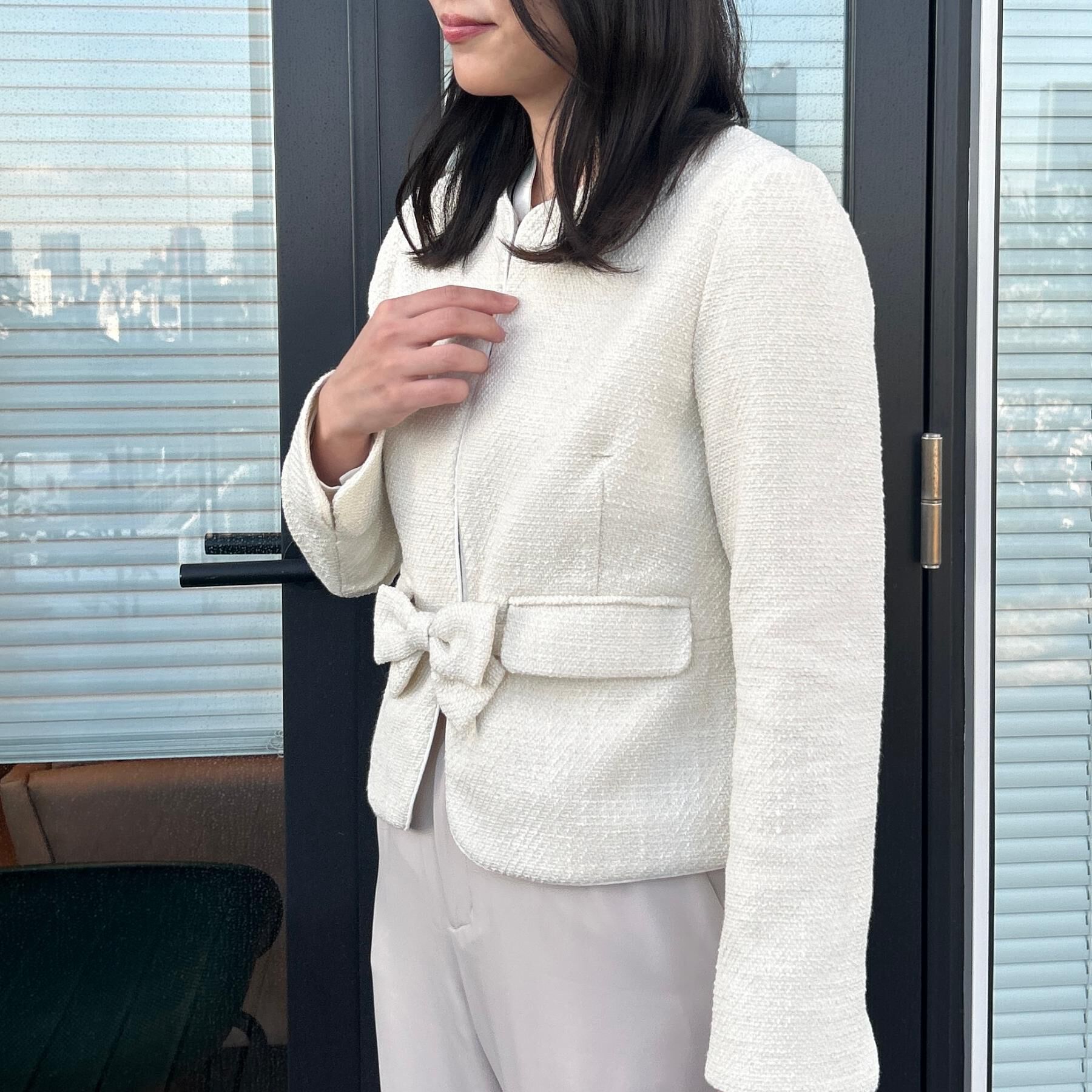 Couture broach「【ハレの日・通勤】カルゼスラブツイードジャケット」|ノーカラージャケット|