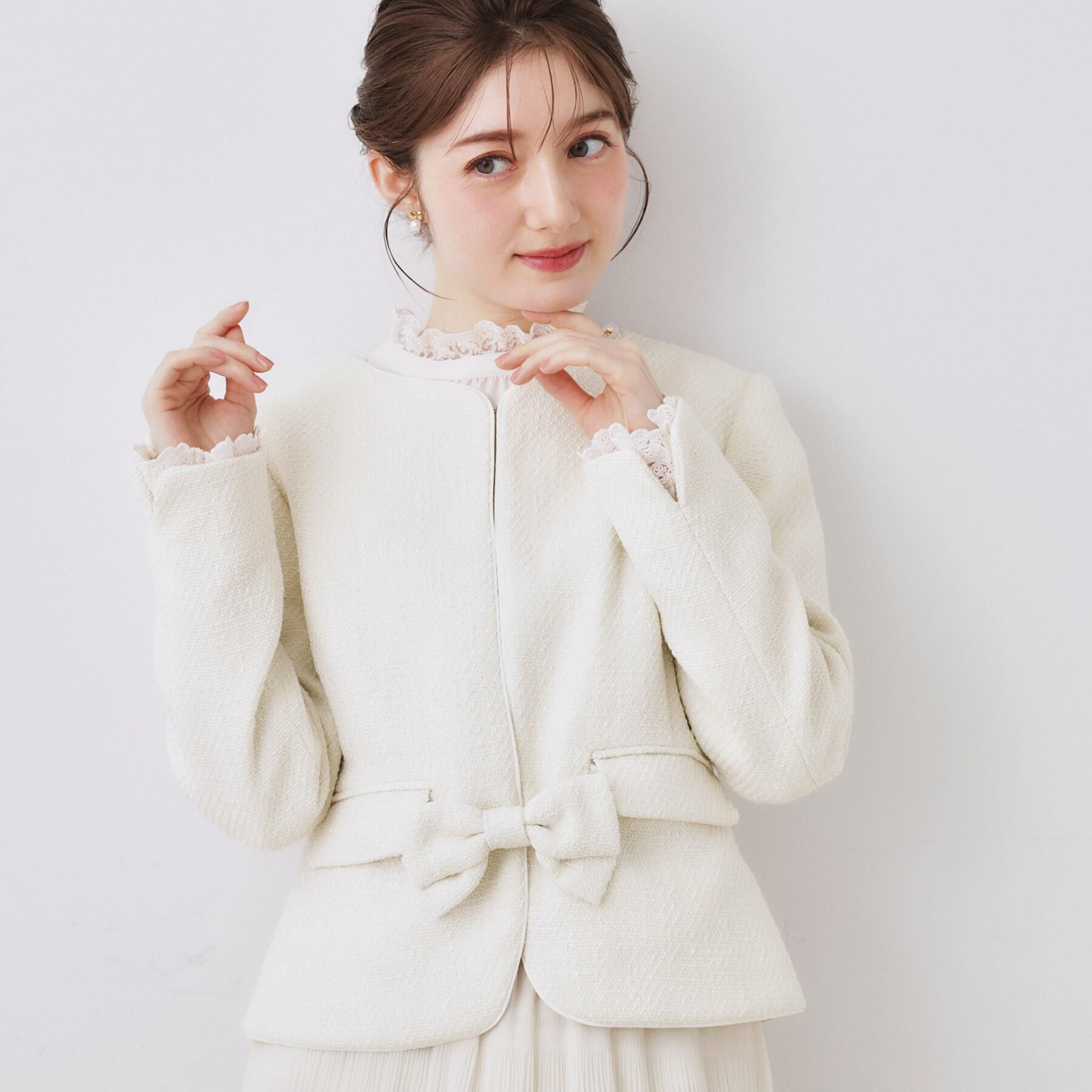 Couture broach「【ハレの日・通勤】カルゼスラブツイードジャケット」|ノーカラージャケット|