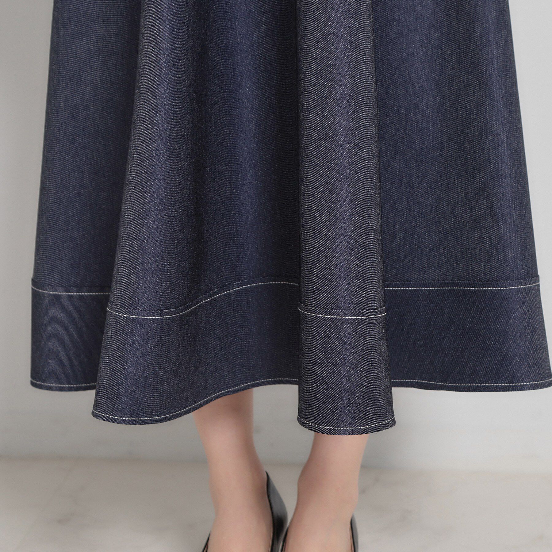 Couture broach「【洗える】デニムライク細リボンスカート」|スカート|