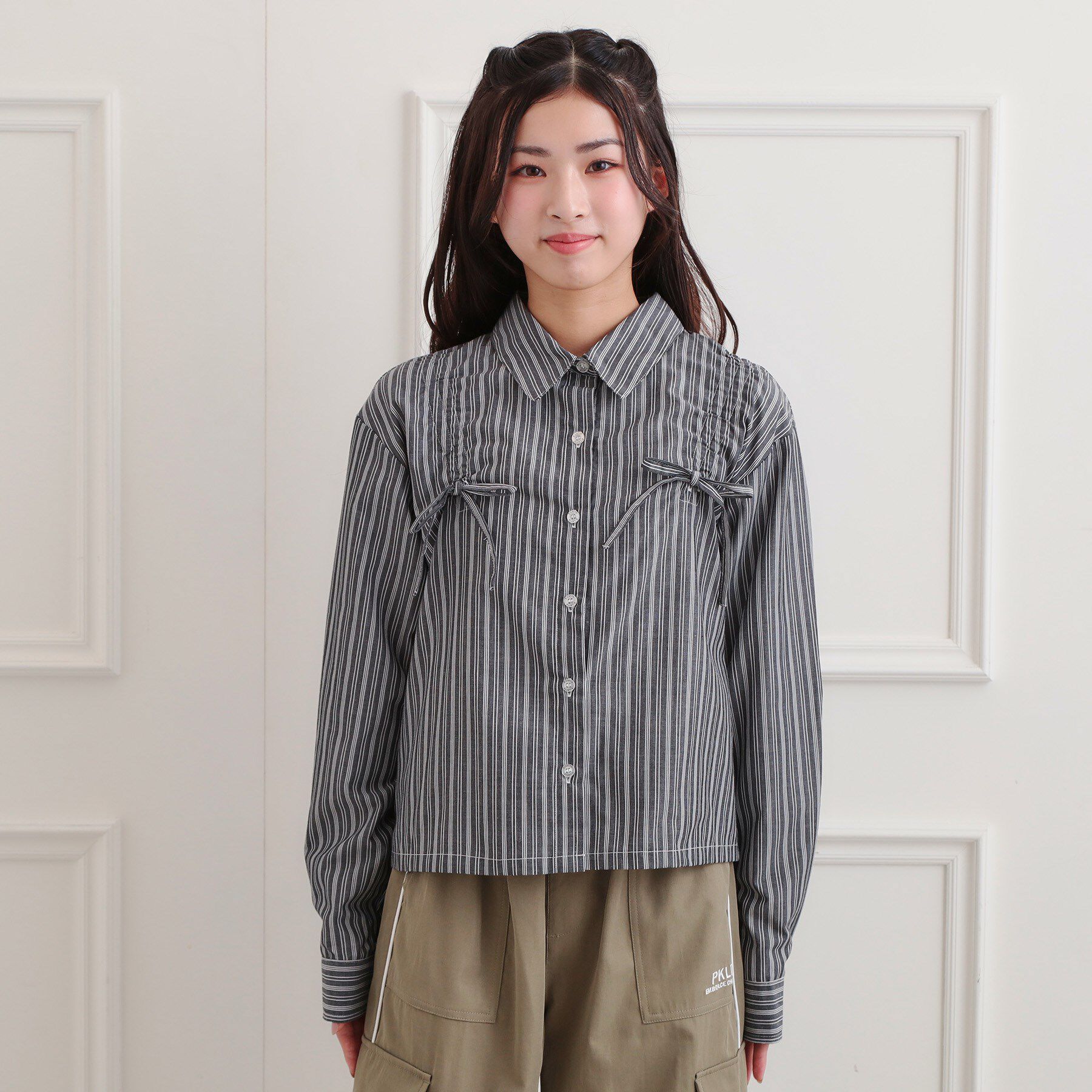 PINK-latte「ショルダードロストリボンシャツ」|シャツ・ブラウス|